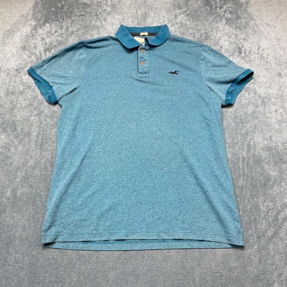 Hollister Polo Shirt Mens XL Heather Blue Logo Stretch Everyday Wear Golf Tennis